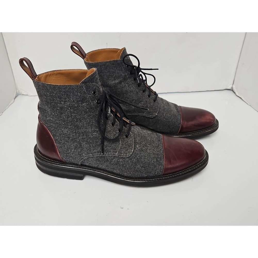 TAFT The Jack Cap Toe Boot In Grey/Oxblood Wool/Leather Men's Size 9